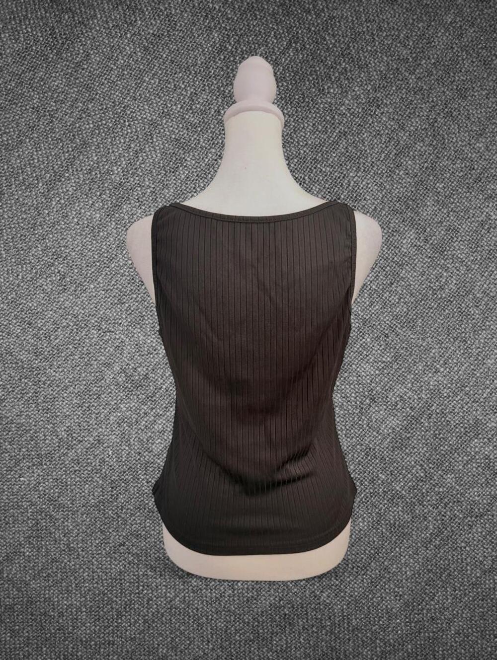 Black Ribbed Sheer Tank Top Size Large Fits Medium/Small - Picture 8 of 8